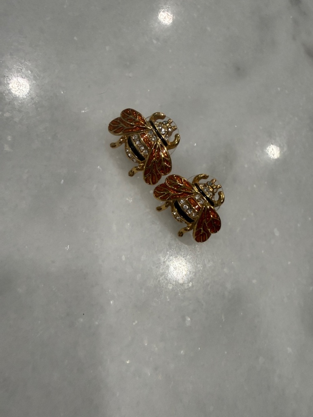 kate spade Gold-Tone Bee Stud Earrings with Orange/red Enamel Wings